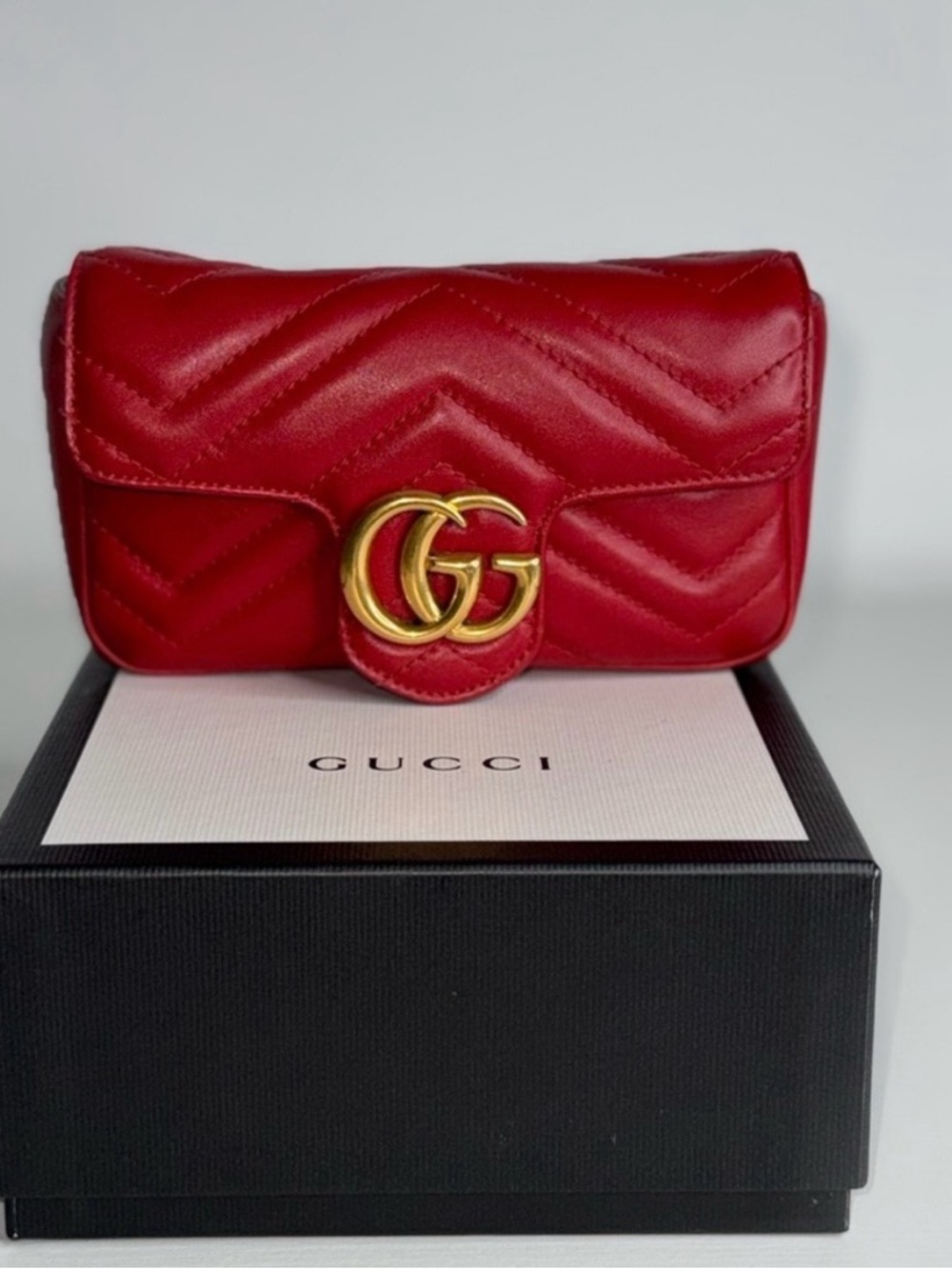 Gucci Mini Marmont Quilted Leather Crossbody in Red with Gold GG